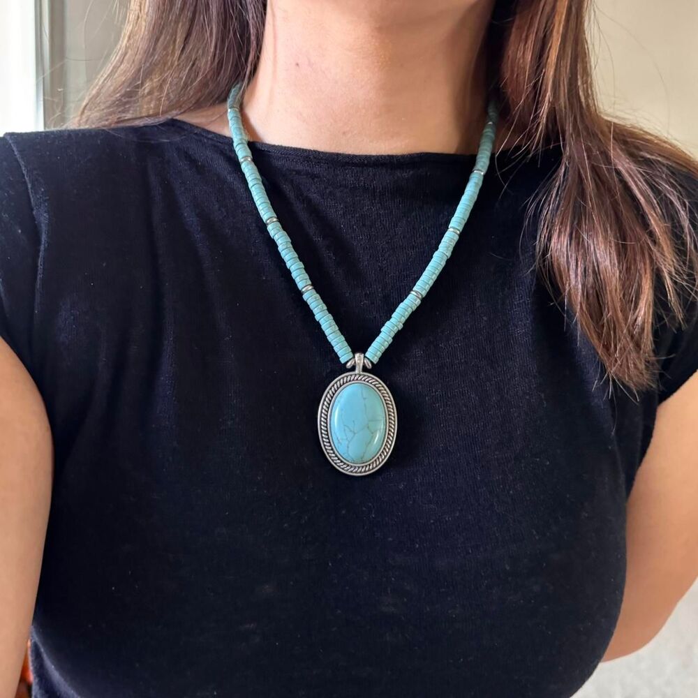 Turquoise Beaded Heishi Pendant Necklace